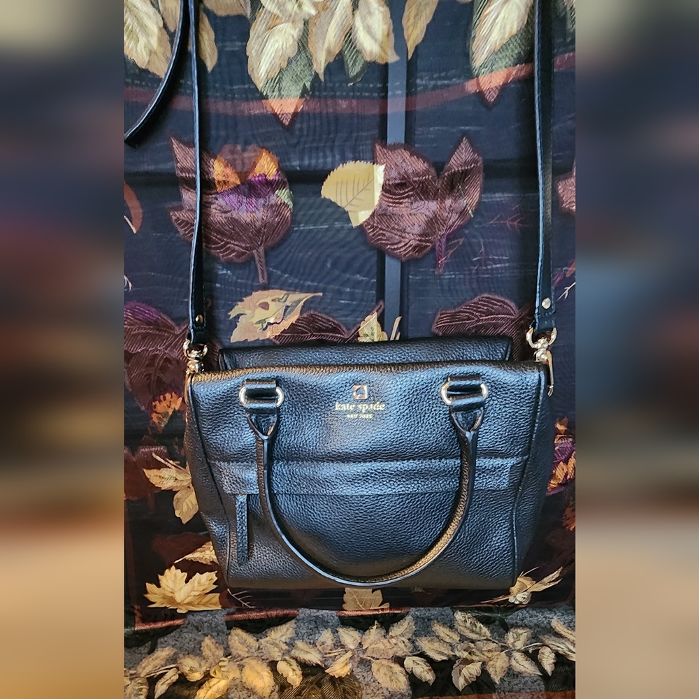 New Kate Spade New York Grant Park Hadlen Black pebble leather satchel purse - Picture 2 of 16